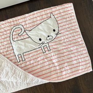 Vintage The Land Of Nod Pink‎ White Striped Cat Throw Baby Blanket Nursery Crib